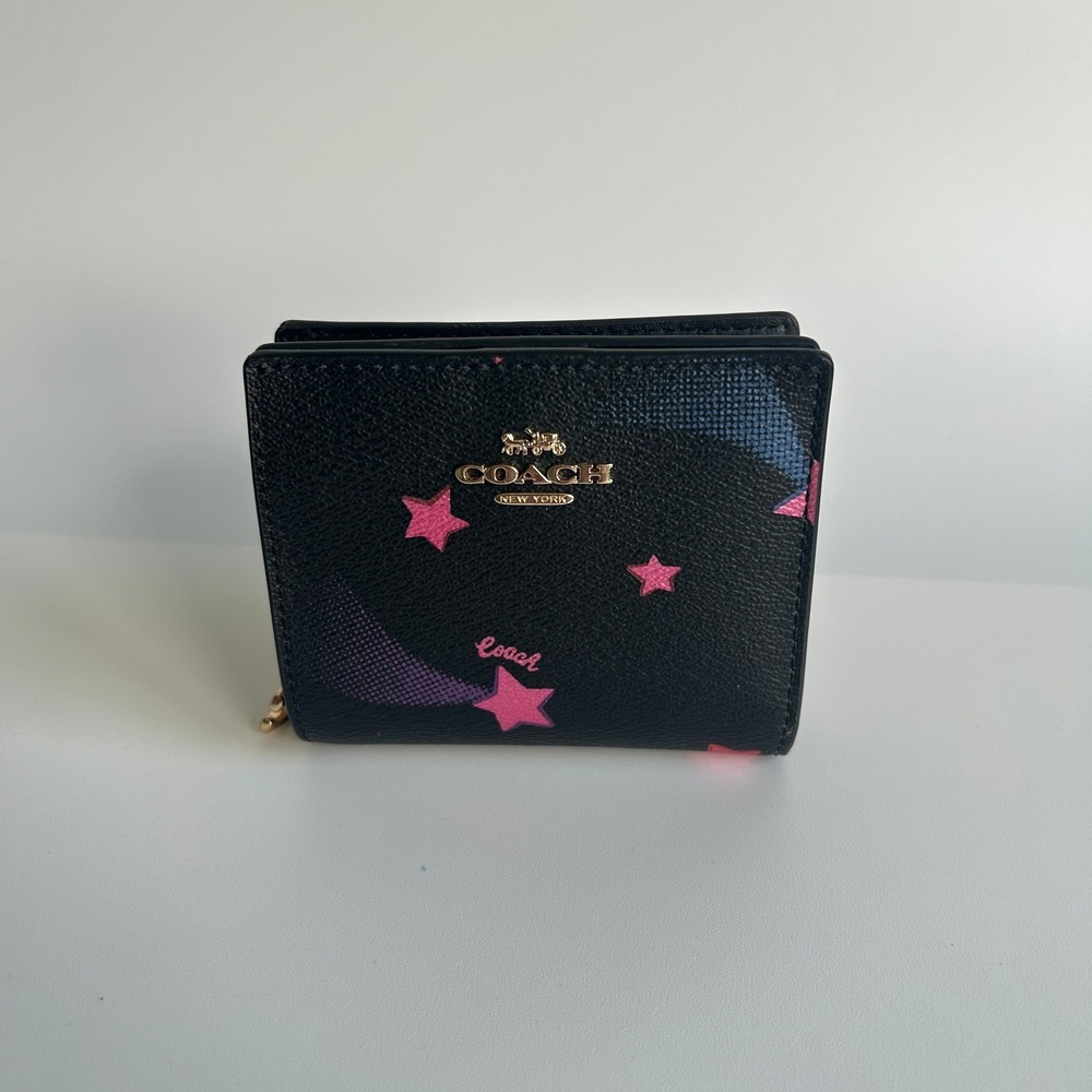 Coach Snap Wallet Black Celestial Disco Star Print Leather C7297